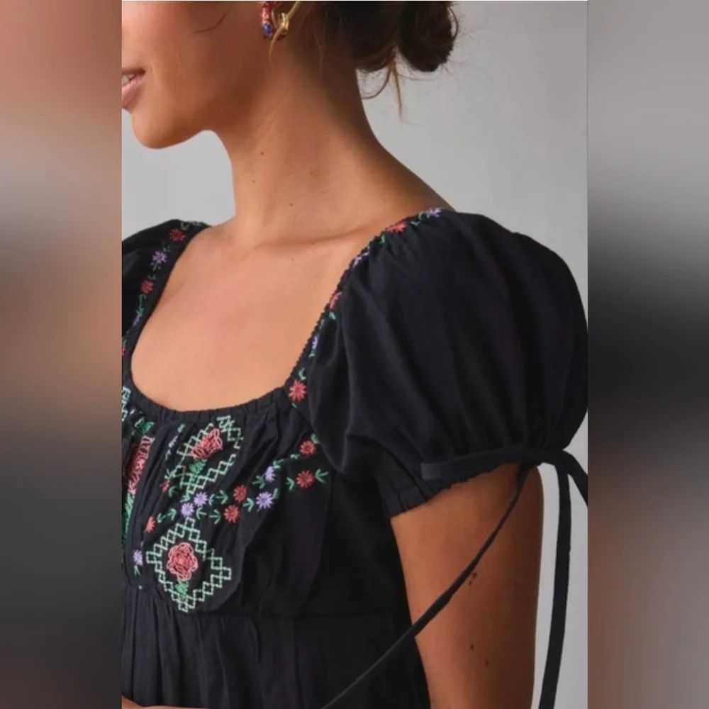 Kimchi Blue Marcella Embroidered Tie Back Boho Babydoll Mini Dress
